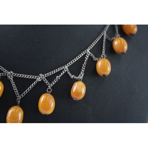 281 - Sterling Silver Amber Waterfall Necklace 16g