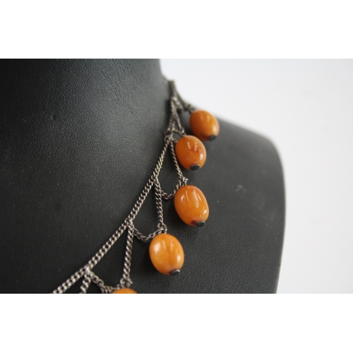 281 - Sterling Silver Amber Waterfall Necklace 16g