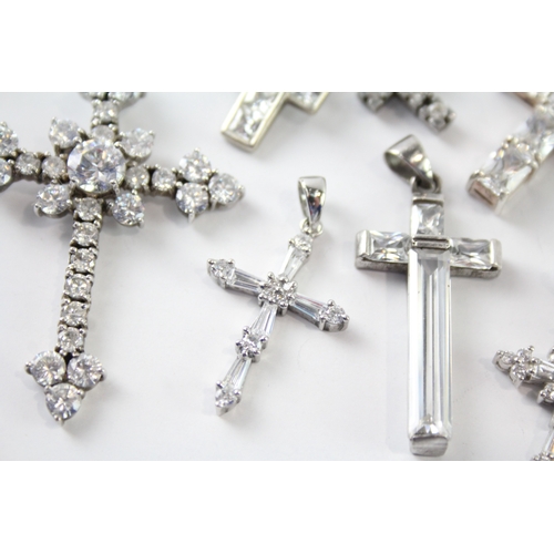 282 - Collection of Sterling Silver CZ Cross Pendants x 8 36g