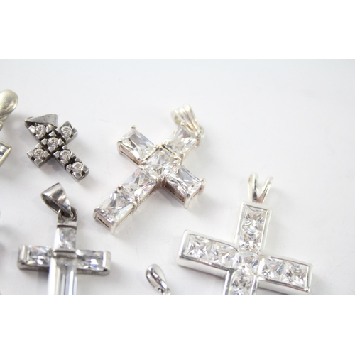 282 - Collection of Sterling Silver CZ Cross Pendants x 8 36g