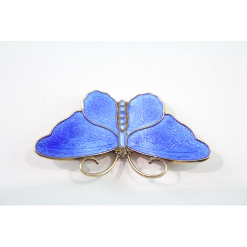 287 - David Andersen Sterling Silver Blue Enamel Butterfly Brooch 9g