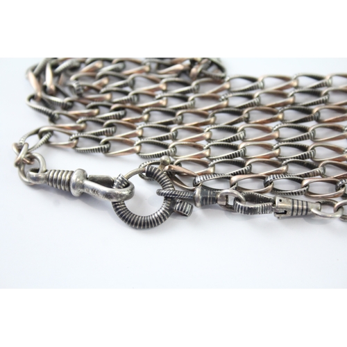 290 - Antique Sterling Silver Niello Guard Chain 51g