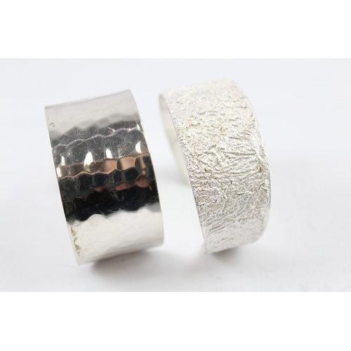 292 - Collection of Sterling Silver Cuff Bangles inc. Hammered, Textured x 2 57g