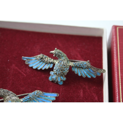 295 - Collection of Sterling Silver Kingfisher Feather Brooches x 2 5g