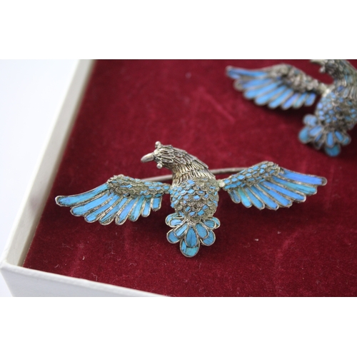 295 - Collection of Sterling Silver Kingfisher Feather Brooches x 2 5g