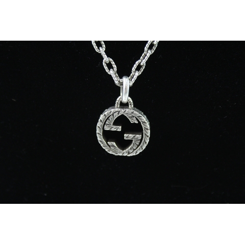 300 - Gucci Sterling Silver Necklace w/ Logo Pendant 18g