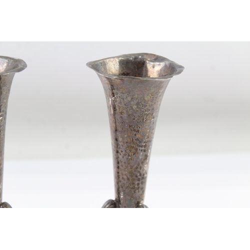 304 - Pair of ARTS & CRAFTS 1912 London Sterling Silver Hammered Bud Vases 200g