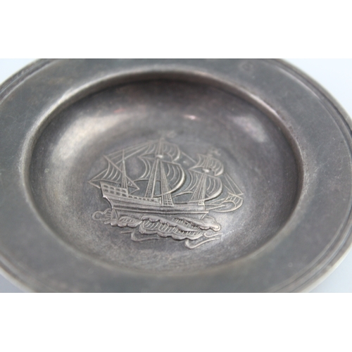 307 - Vintage Hallmarked 1969 London Sterling Silver Ship Detail Pin Dish (35g)