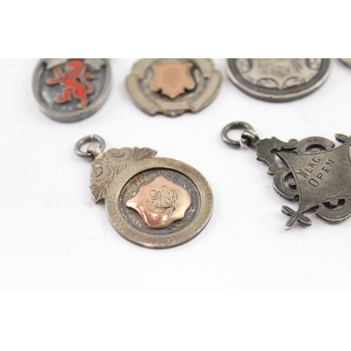 308 - 8 x Antique / Vintage Hallmarked .925 Sterling Silver Fobs / Medallions (86g)