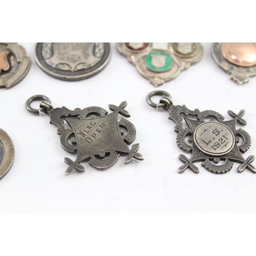 308 - 8 x Antique / Vintage Hallmarked .925 Sterling Silver Fobs / Medallions (86g)