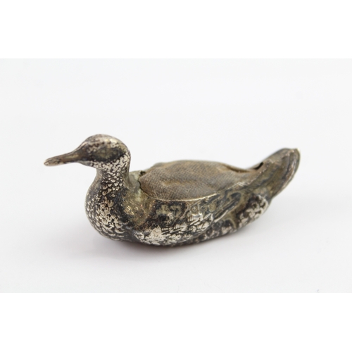 326 - Antique Edwardian 1907 Birmingham Sterling Silver Novelty Duck Pin Cushion (6g)