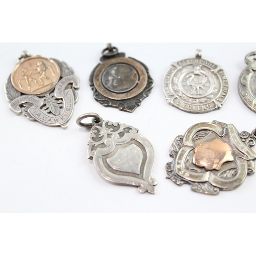 336 - 8 x Antique / Vintage Hallmarked .925 Sterling Silver Fobs / Medallions (74g)