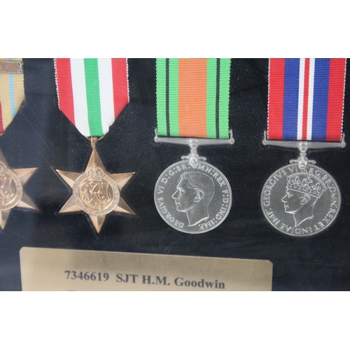 340 - Framed WW2 1st Army Territorial Medal Group & Box 7346619 Sgt HM Goodwin RAMC