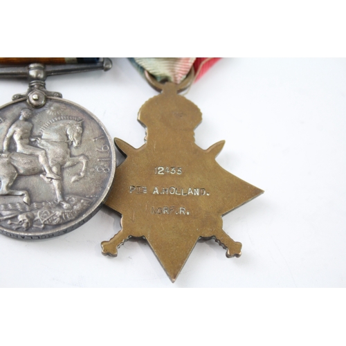 349 - Mounted WW1 1914-15 Star Trio 12433 Pte A Holland Norfolk Regt