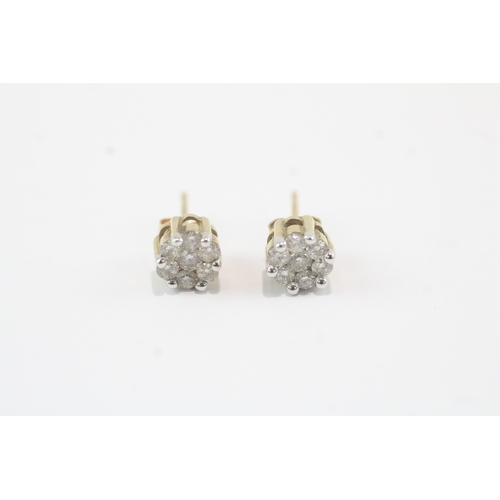 35 - 9ct gold diamond set cluster stud earrings (1.4g)