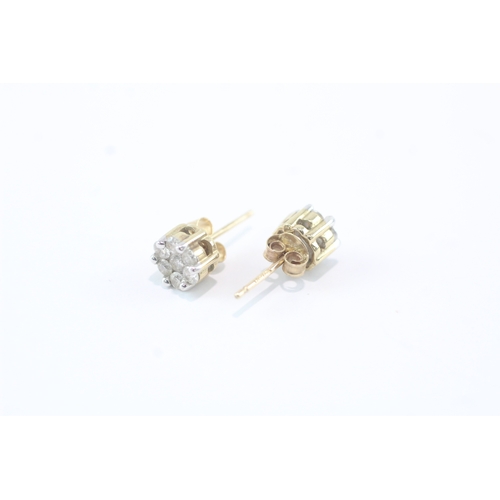 35 - 9ct gold diamond set cluster stud earrings (1.4g)