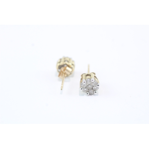 35 - 9ct gold diamond set cluster stud earrings (1.4g)