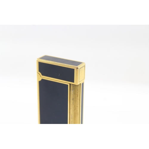 376 - St Dupont Paris Long Boy 1970s Navy & Gold Plated Table Lighter