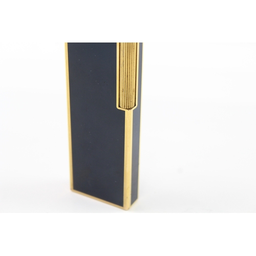 376 - St Dupont Paris Long Boy 1970s Navy & Gold Plated Table Lighter