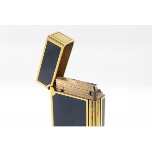 376 - St Dupont Paris Long Boy 1970s Navy & Gold Plated Table Lighter