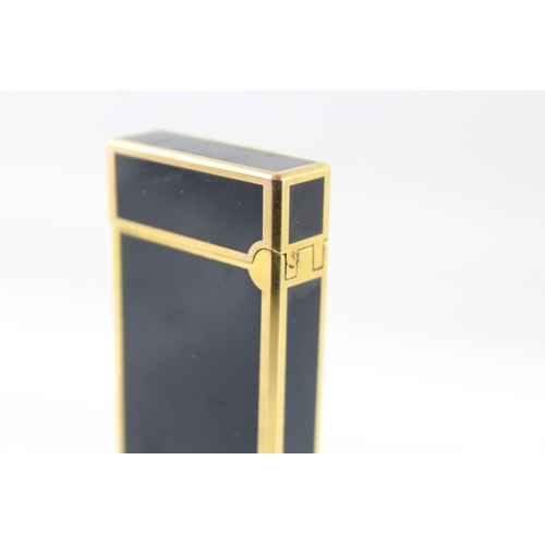 376 - St Dupont Paris Long Boy 1970s Navy & Gold Plated Table Lighter