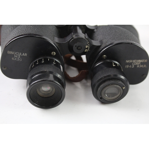 397 - M3 6x30 Nash-Kelvinator Corp. 1943 H.M.R. WW2 Binoculars Mechanically Working