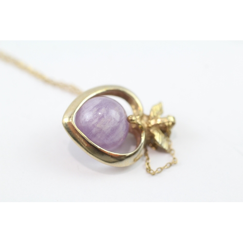 4 - 9ct gold amethyst orb with cherub on top of heart pendant necklace (6.2g)