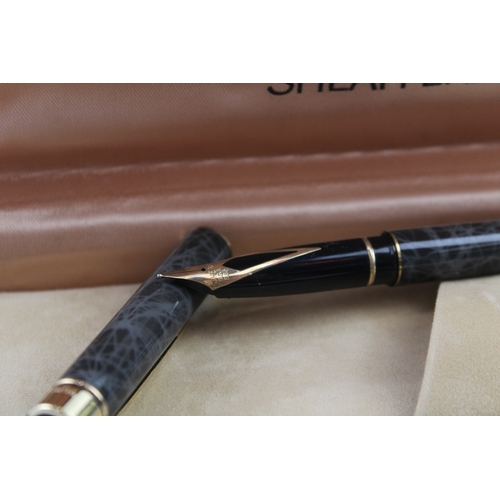 417 - Vintage Sheaffer Targa Grey Lacquer Fountain Pen 14ct Nib WRITING Boxed