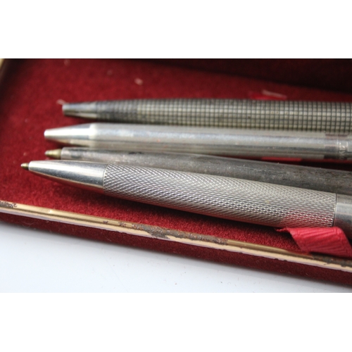 424 - 4 x Vintage .925 Sterling Silver Ballpoint Pens / Biros Inc Parker, Boxed (81g)