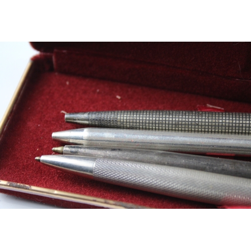 424 - 4 x Vintage .925 Sterling Silver Ballpoint Pens / Biros Inc Parker, Boxed (81g)