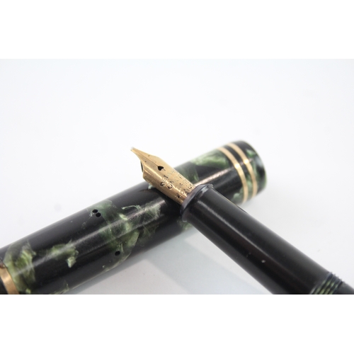 427 - Vintage De La Rue ONOTO Green Fountain Pen Black Casing 14ct Gold Nib WRITING