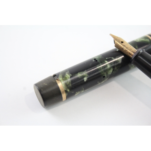 427 - Vintage De La Rue ONOTO Green Fountain Pen Black Casing 14ct Gold Nib WRITING