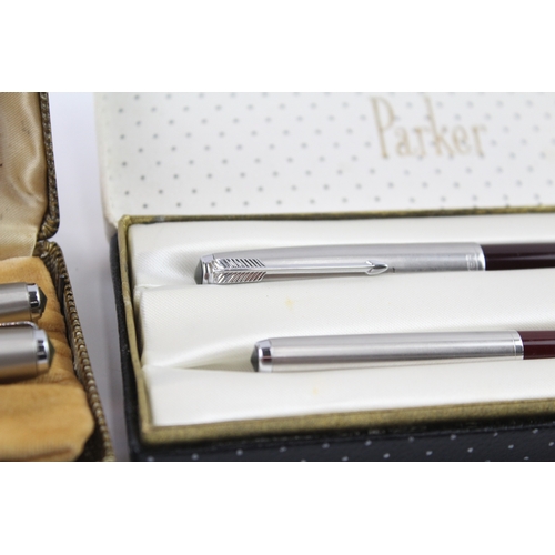 428 - 2 x Vintage Parker 51 Fountain Pen Sets w/ 14ct Gold Nibs, Pencils, Boxes Etc