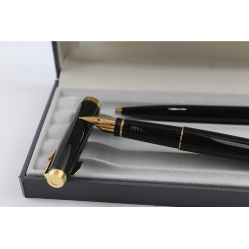 431 - Vintage Parker 75 Black Lacquer Fountain Pen Set w/ 14ct Nib, Ballpoint, Box Etc