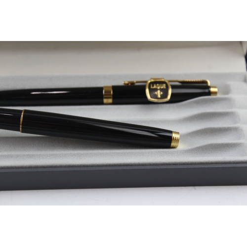 431 - Vintage Parker 75 Black Lacquer Fountain Pen Set w/ 14ct Nib, Ballpoint, Box Etc