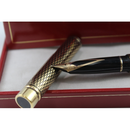 432 - Vintage Sheaffer Targa Gold Plated Fountain Pen 14ct Nib WRITING Boxed