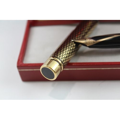 432 - Vintage Sheaffer Targa Gold Plated Fountain Pen 14ct Nib WRITING Boxed