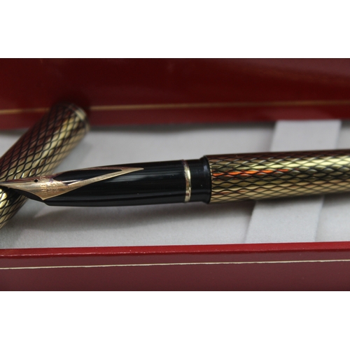 432 - Vintage Sheaffer Targa Gold Plated Fountain Pen 14ct Nib WRITING Boxed