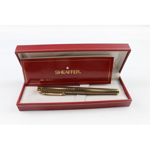 432 - Vintage Sheaffer Targa Gold Plated Fountain Pen 14ct Nib WRITING Boxed