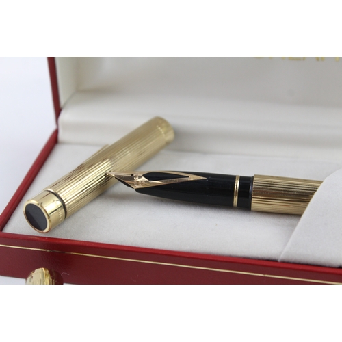 435 - 2 x Vintage Sheaffer Targa Gold Plated Fountain Pens 14ct Nibs WRITING Boxed