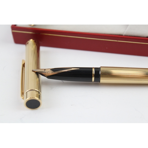 435 - 2 x Vintage Sheaffer Targa Gold Plated Fountain Pens 14ct Nibs WRITING Boxed