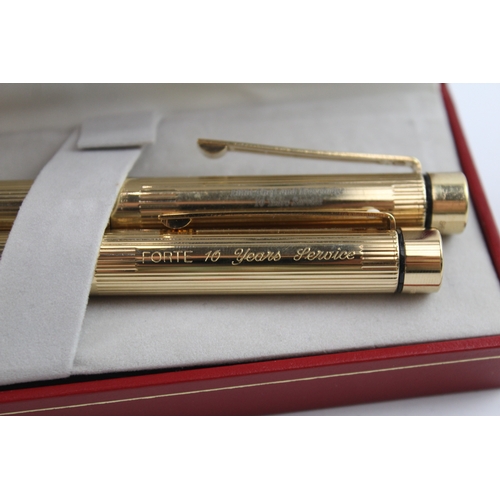 435 - 2 x Vintage Sheaffer Targa Gold Plated Fountain Pens 14ct Nibs WRITING Boxed