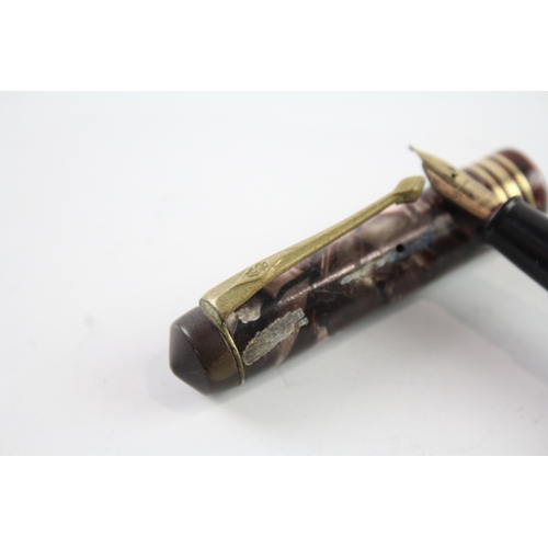 438 - Vintage Conway Stewart 388 Brown Cased Fountain Pen w/ 14ct Gold Nib WRITING