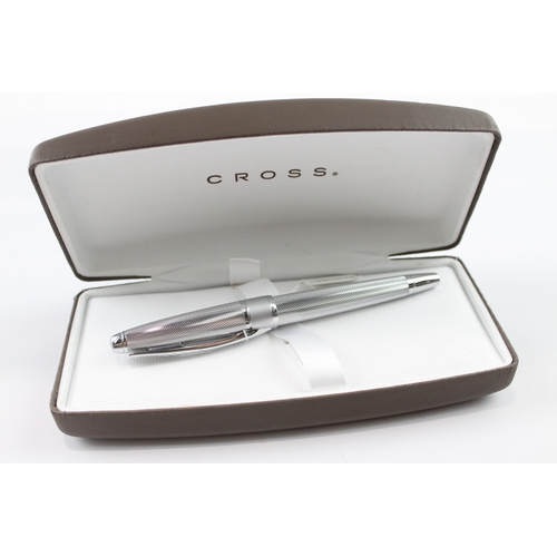 439 - CROSS Apogee Brushed Steel Fountain Pen w/ 18ct White Gold Nib WRITING Boxed