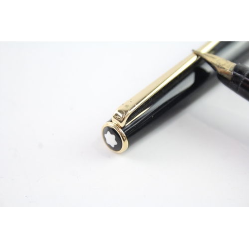 446 - Vintage Montblanc Classic Black & Gold Plate Band Fountain Pen 14ct Nib WRITING