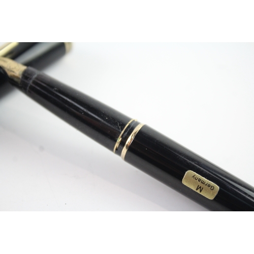 446 - Vintage Montblanc Classic Black & Gold Plate Band Fountain Pen 14ct Nib WRITING