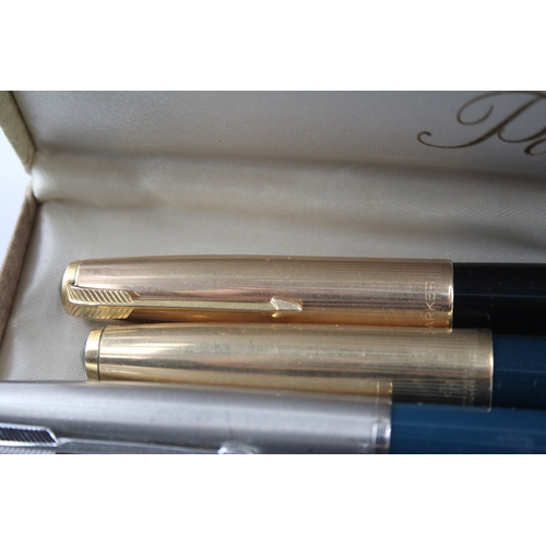 449 - 3 x Vintage Parker 51 Fountain Pens 14ct Gold Nibs WRITING Inc Rolled Gold Etc