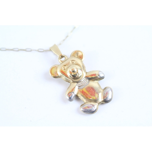 47 - 9ct gold teddy bear pendant on chain (1.1g)