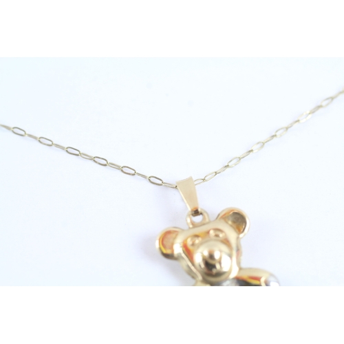 47 - 9ct gold teddy bear pendant on chain (1.1g)