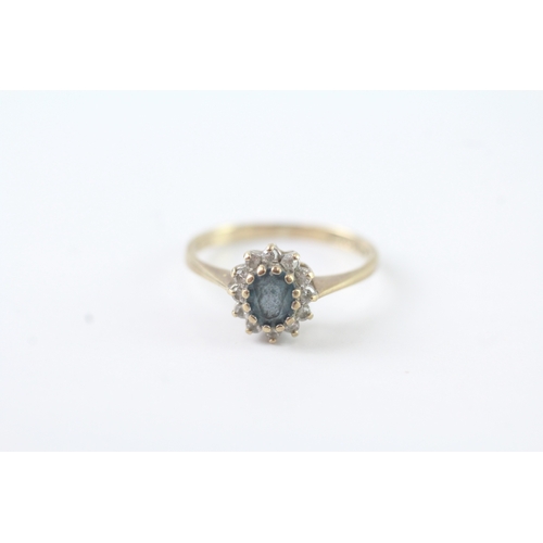 50 - 9ct gold diamond & blue gemstone cluster dress ring (1.5g) Size J